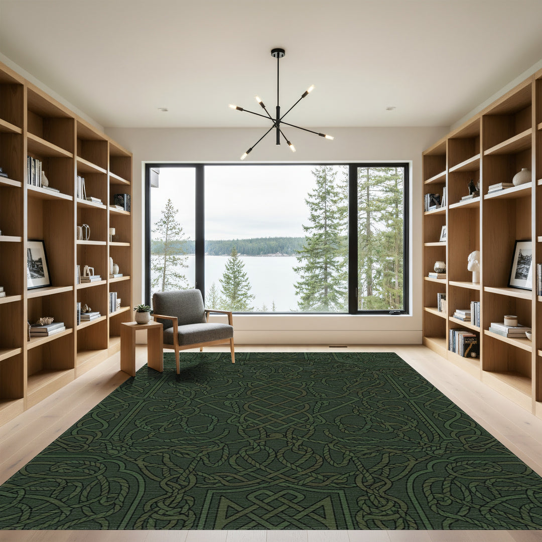 Deep Green Nautical Knot Weave Rug