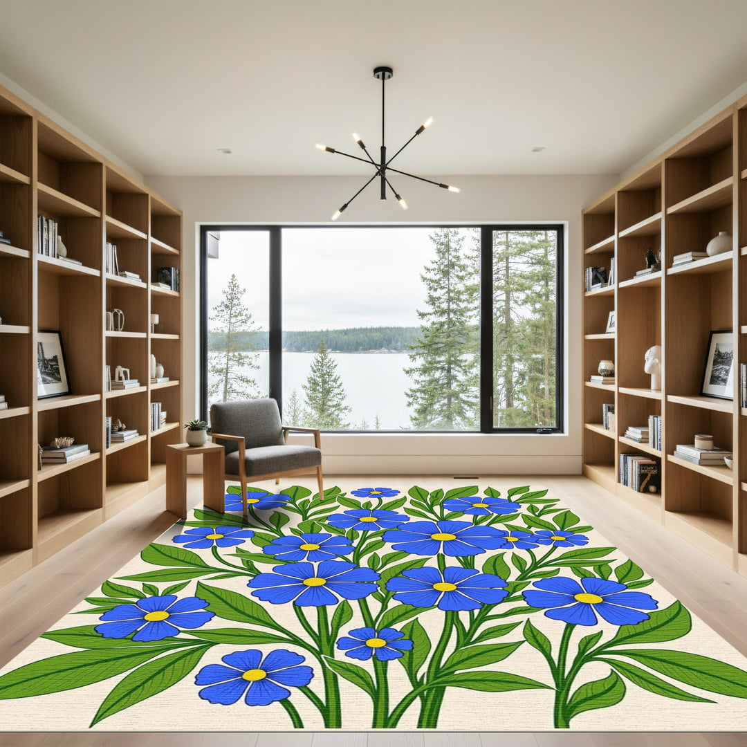 Vibrant Blue Floral Branches Garden Rug