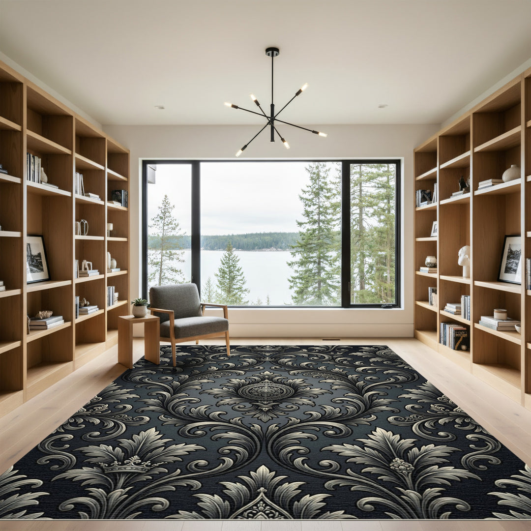 Dark Gray Royal Scrollwork Crown Rug