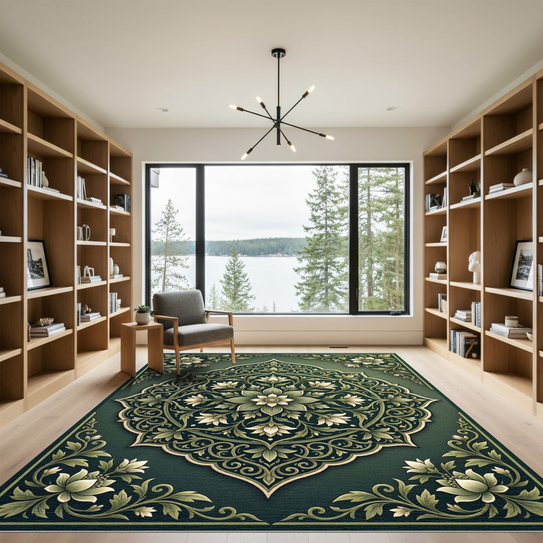 Elegant Emerald Floral Mandla Rug