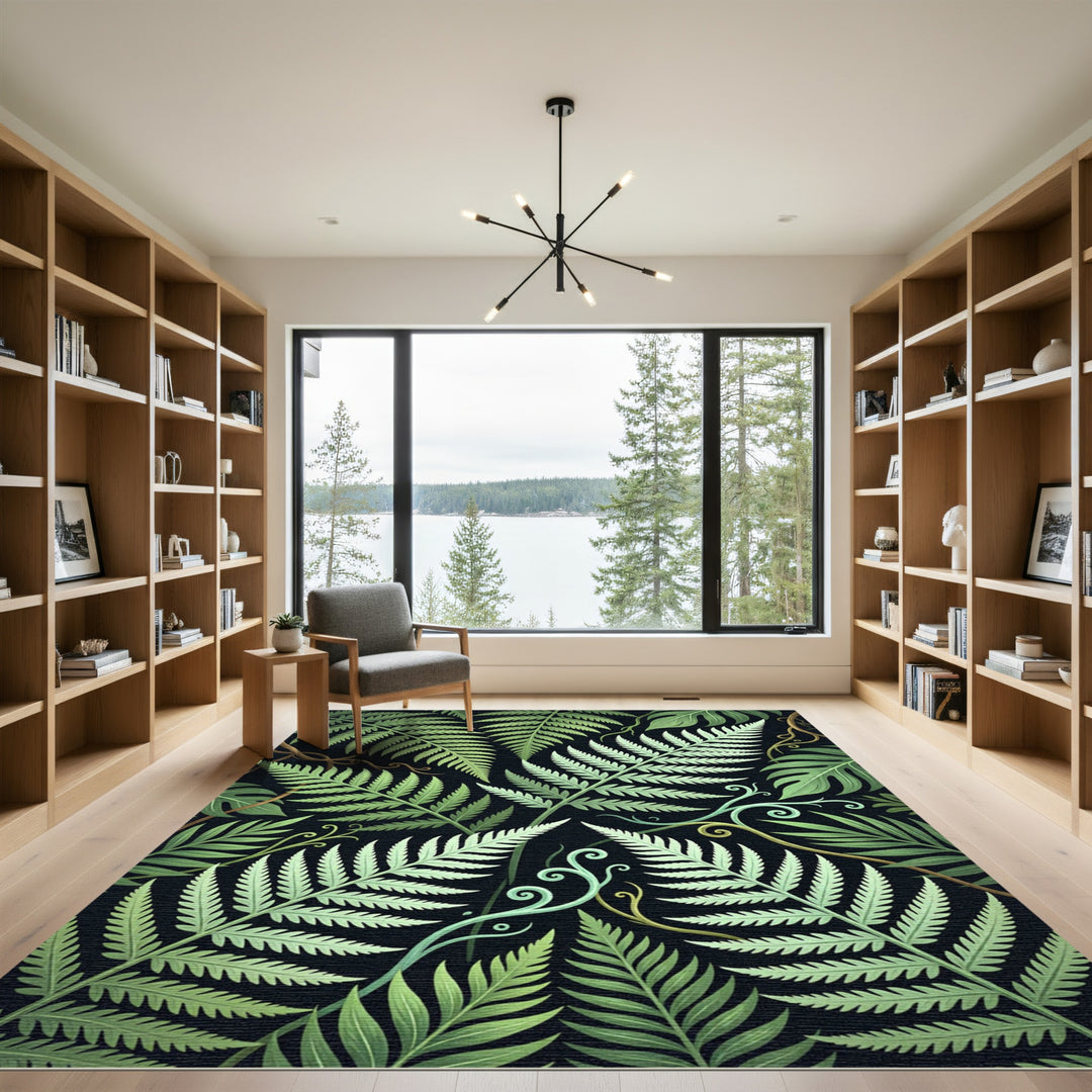 Lush Green Fern Forest Pattern Rug