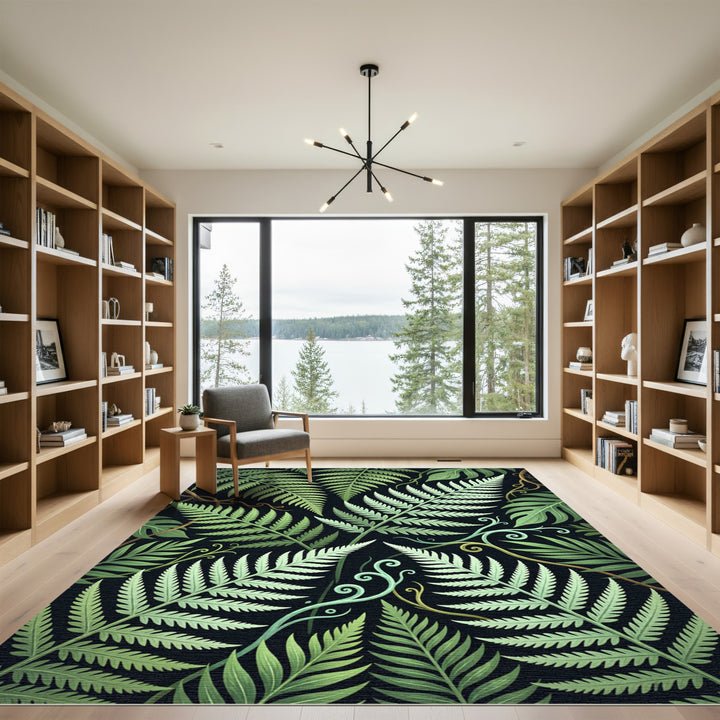 Lush Green Fern Forest Pattern Rug