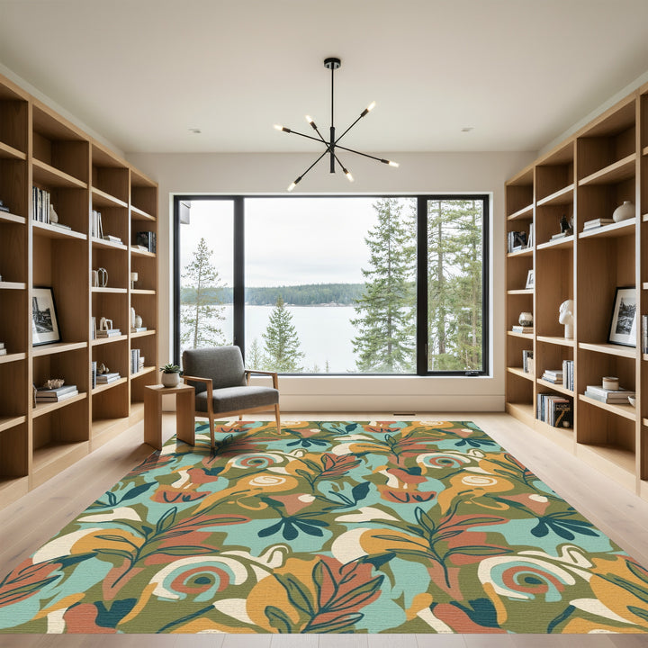 Abstract Earthy Tone Floral Swirl Rug