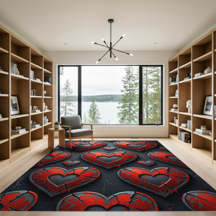 Cracked Red Heart Metal Collage Rug