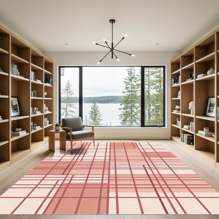 Plaid Rose Geometric Grid Rug