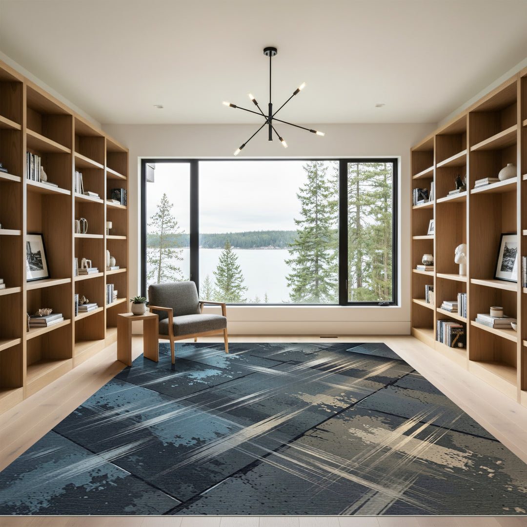 Abstract Slate Brushstroke Overlay Rug