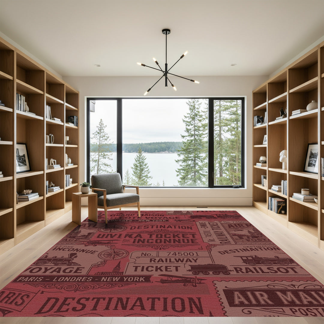 Vintage Travel Ticket Transportation Collage Rug