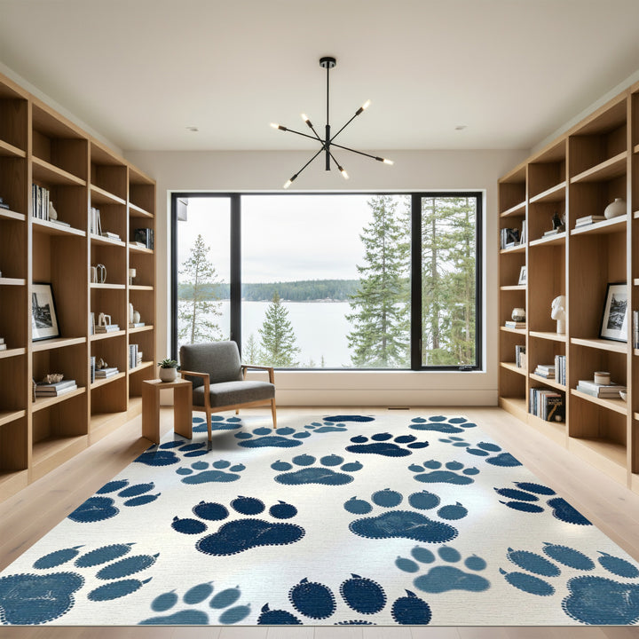 Deep Blue Paw Print Scatter Rug
