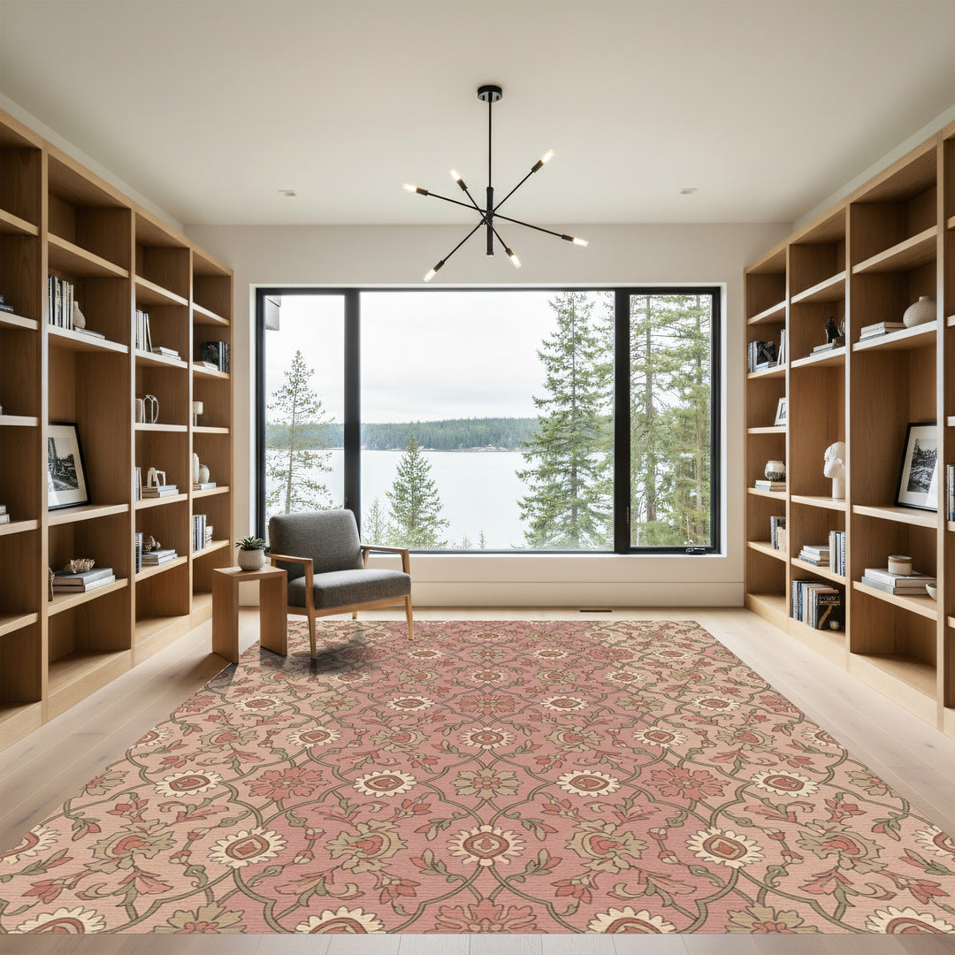 Rose Gold Floral Lattice Medallion Rug