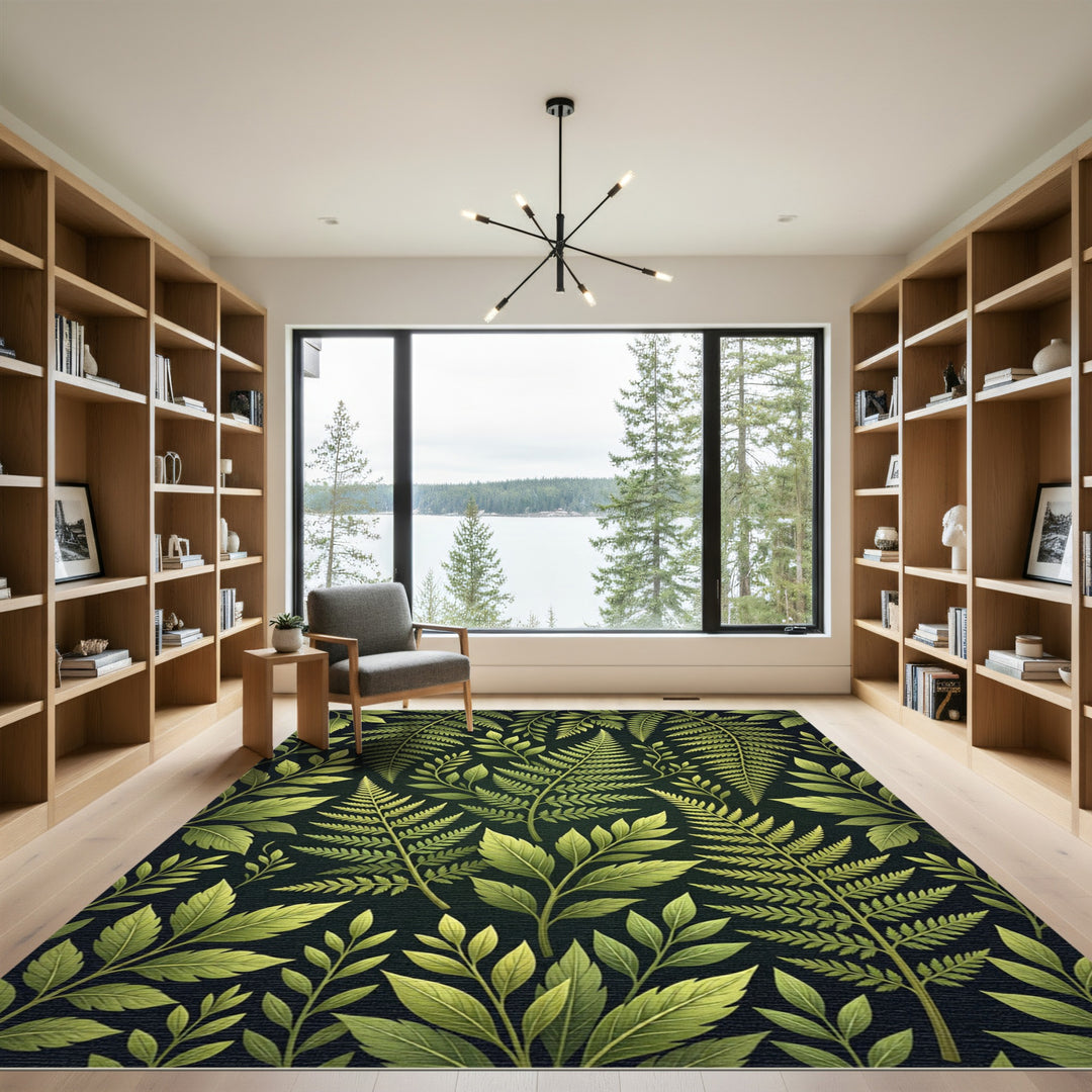 Lush Green Fern Foliage Rug