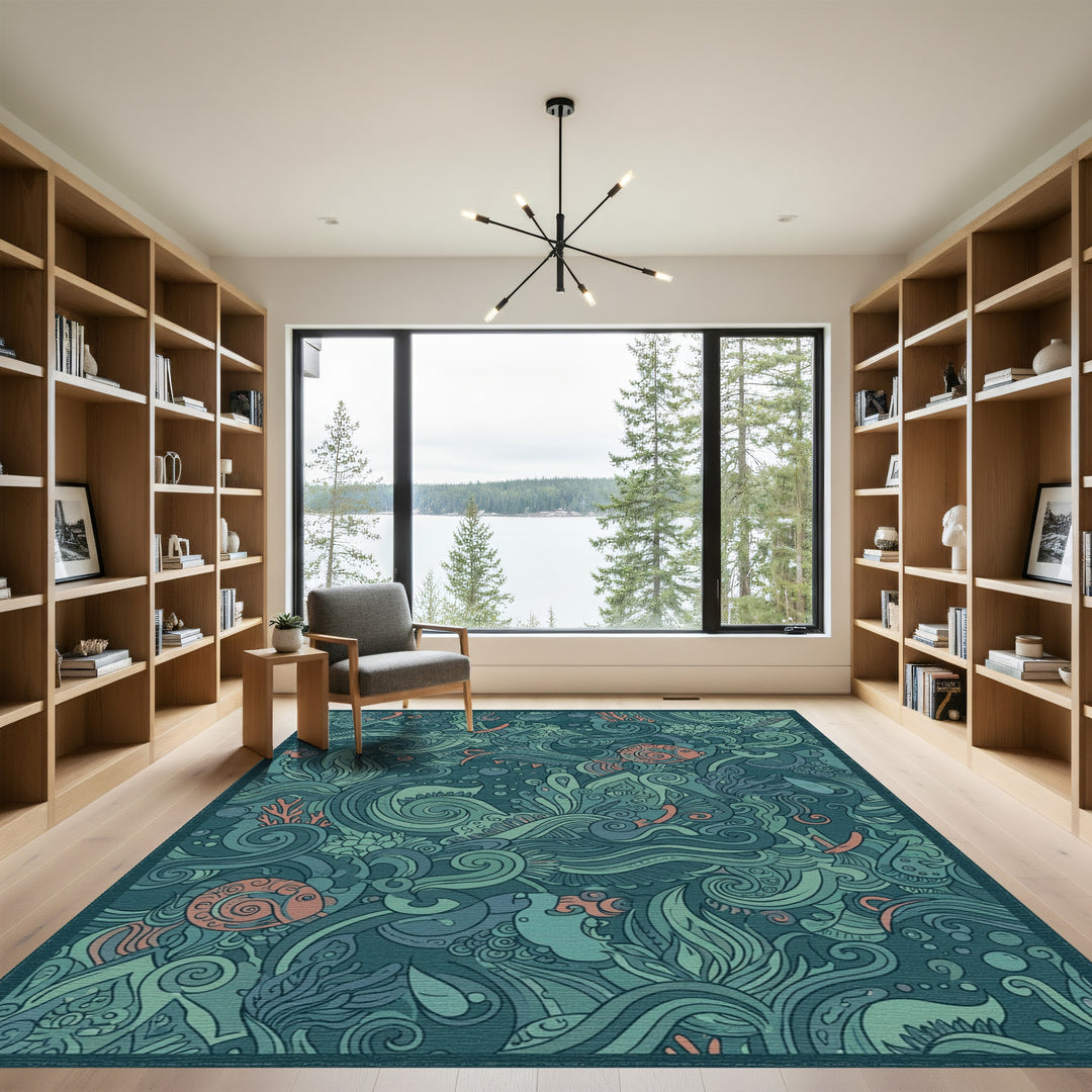 Deep Ocean Coral Fish Swirls Rug