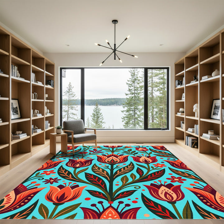 Folk Art Floral Teal Tulip Rug