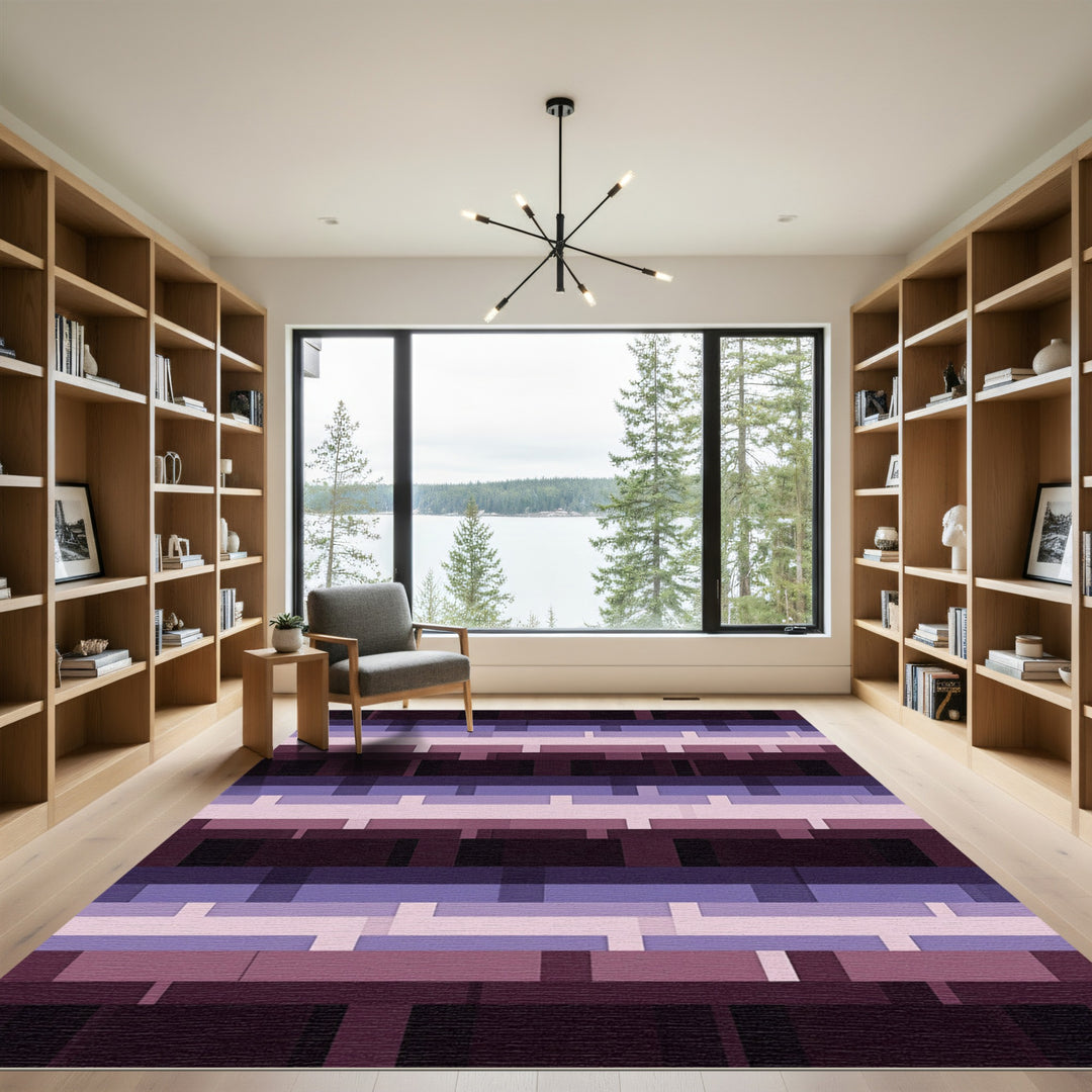 Modern Purple Layered Geometric Rug