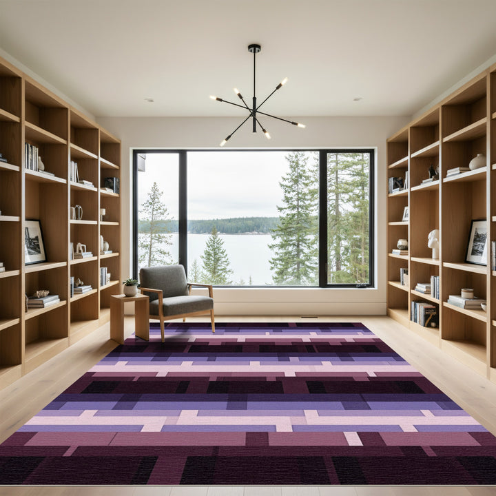 Modern Purple Layered Geometric Rug