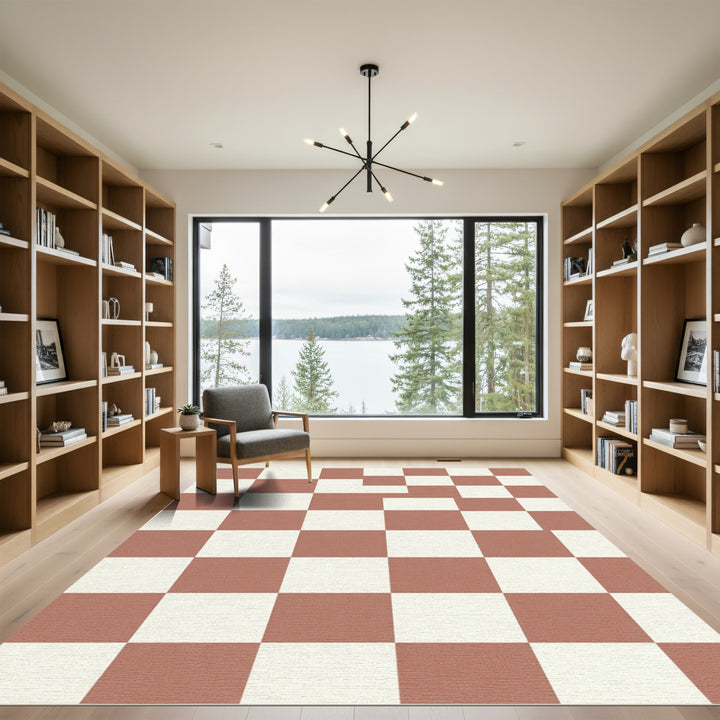 Terracotta Cream Checkerboard Square Rug