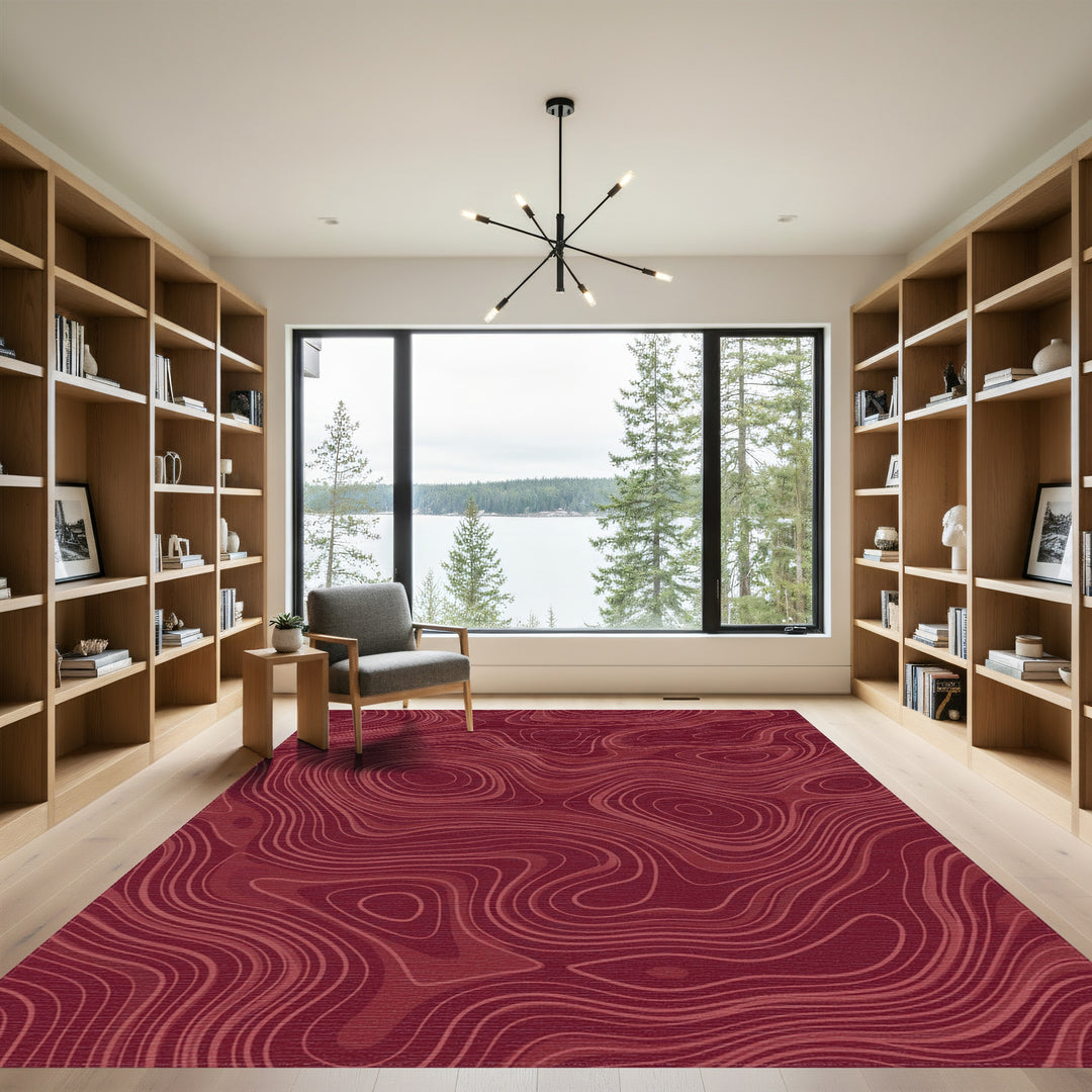 Deep Crimson Contour Lines Rug