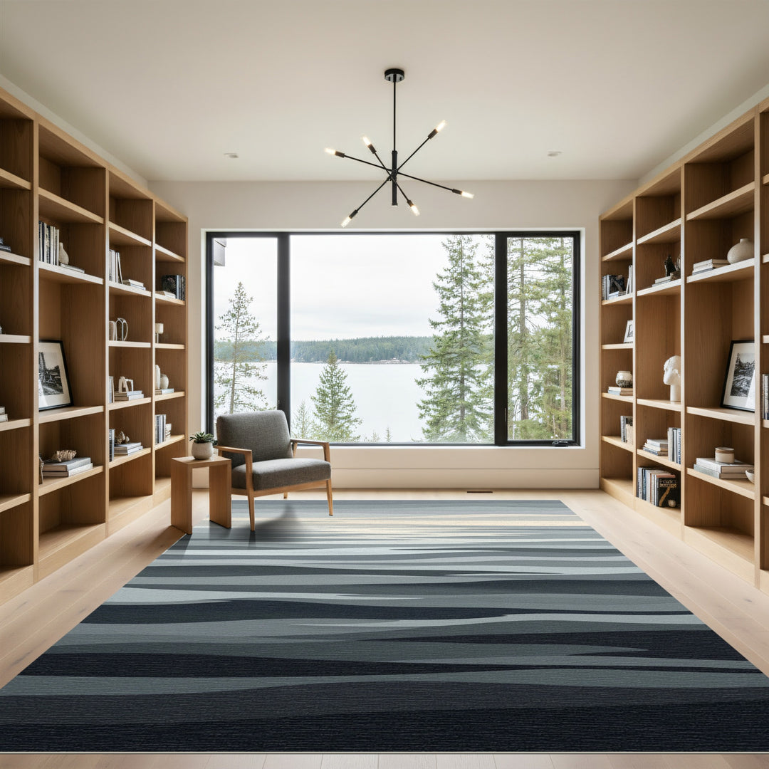 Abstract Grayscale Wavy Landscape Rug