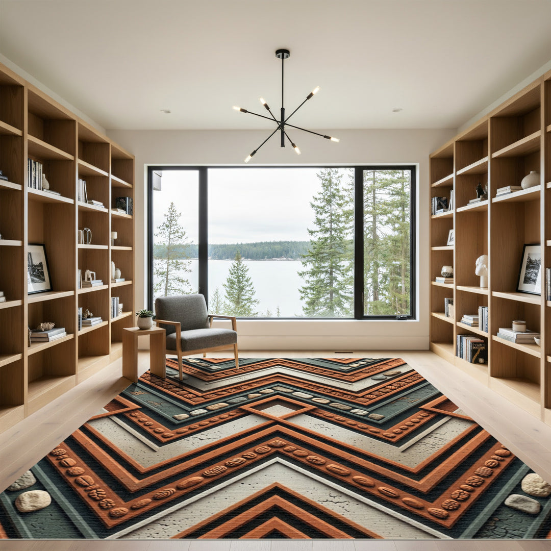 Terracotta Stone Chevron Geometric Rug