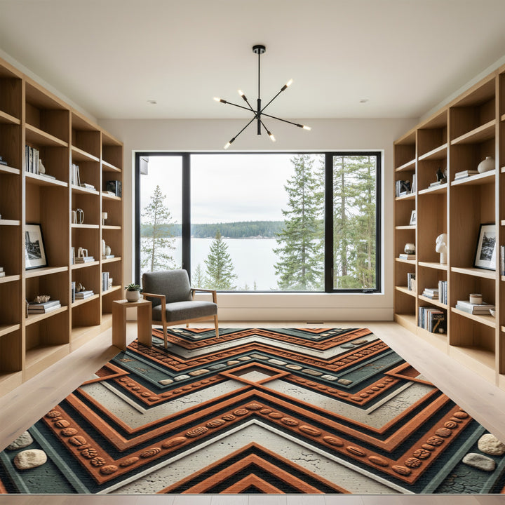 Terracotta Stone Chevron Geometric Rug