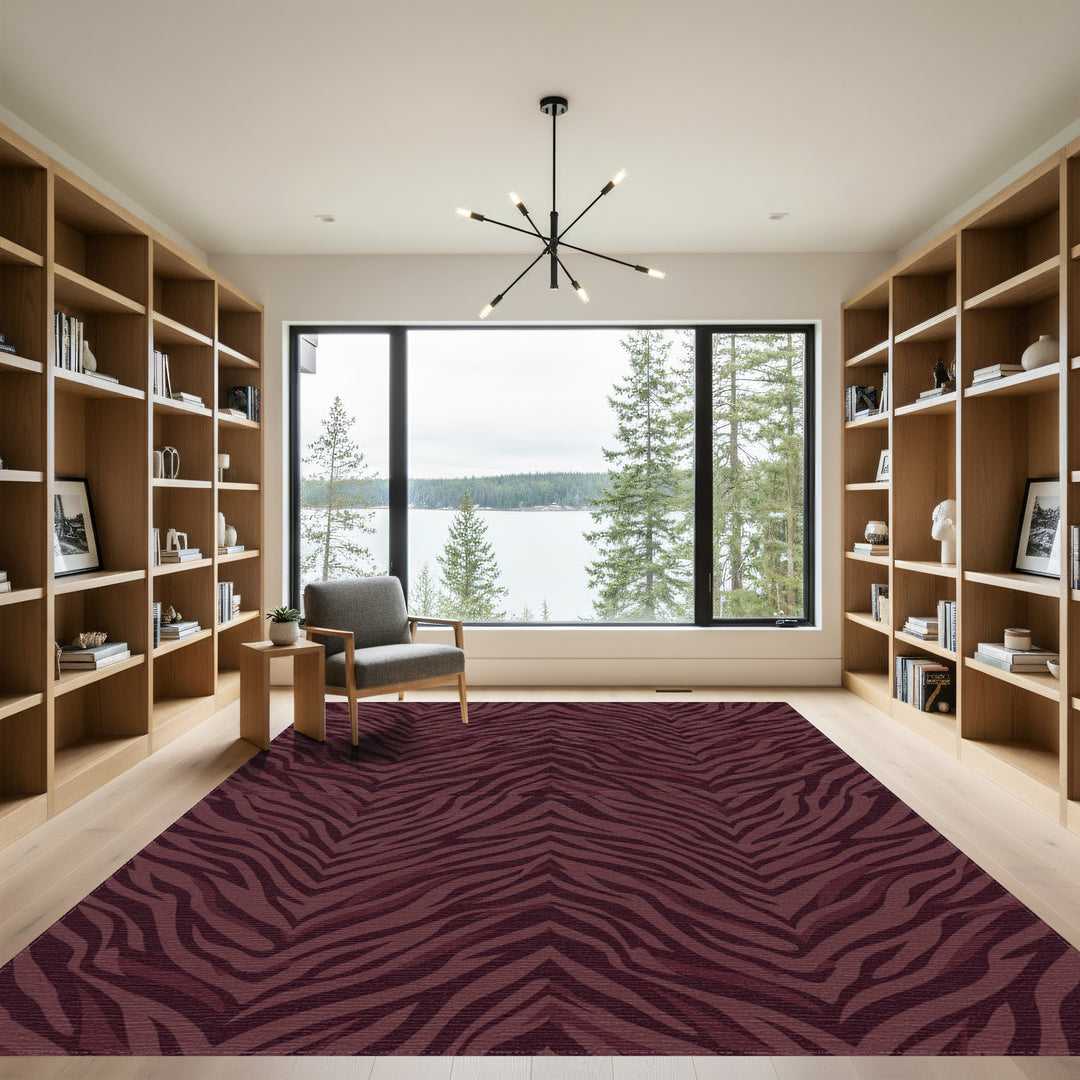 Deep Burgundy Animal Print Chevron Rug