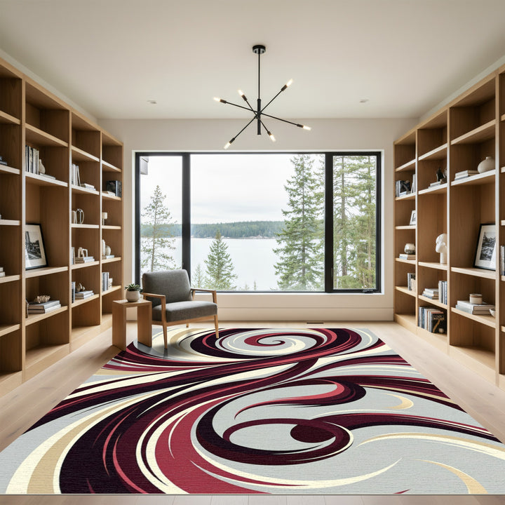 Majestic Maroon Swirl Abstract Art Rug