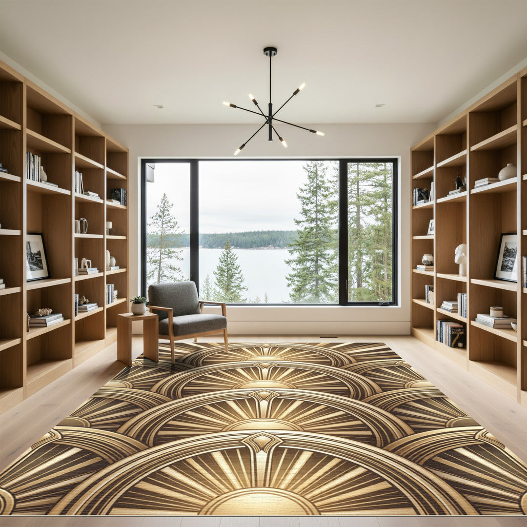 Art Deco Sunburst Golden Fan Rug