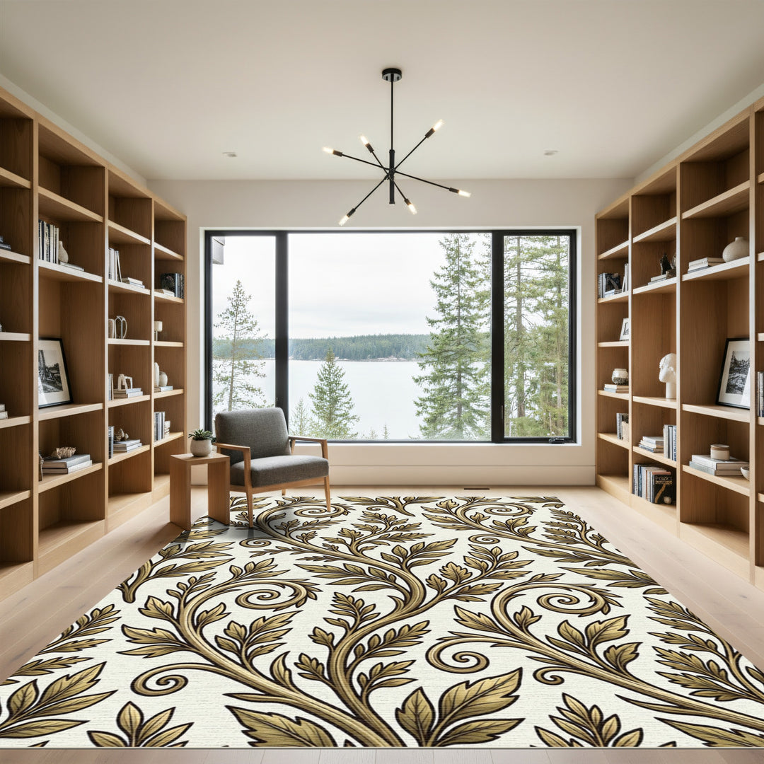 Golden Scroll Leaf Vine Rug