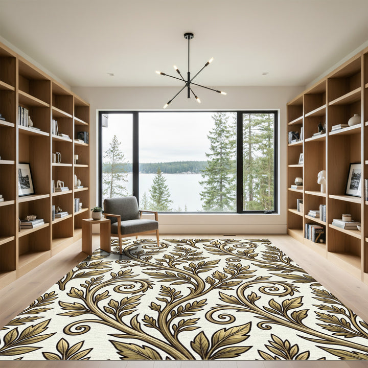 Golden Scroll Leaf Vine Rug