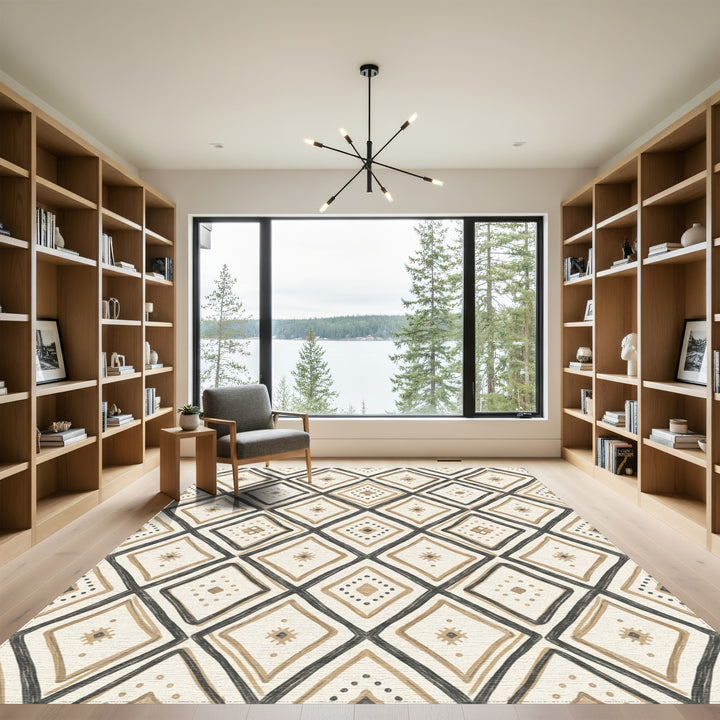 Cream Beige Diamond Tribal Rug