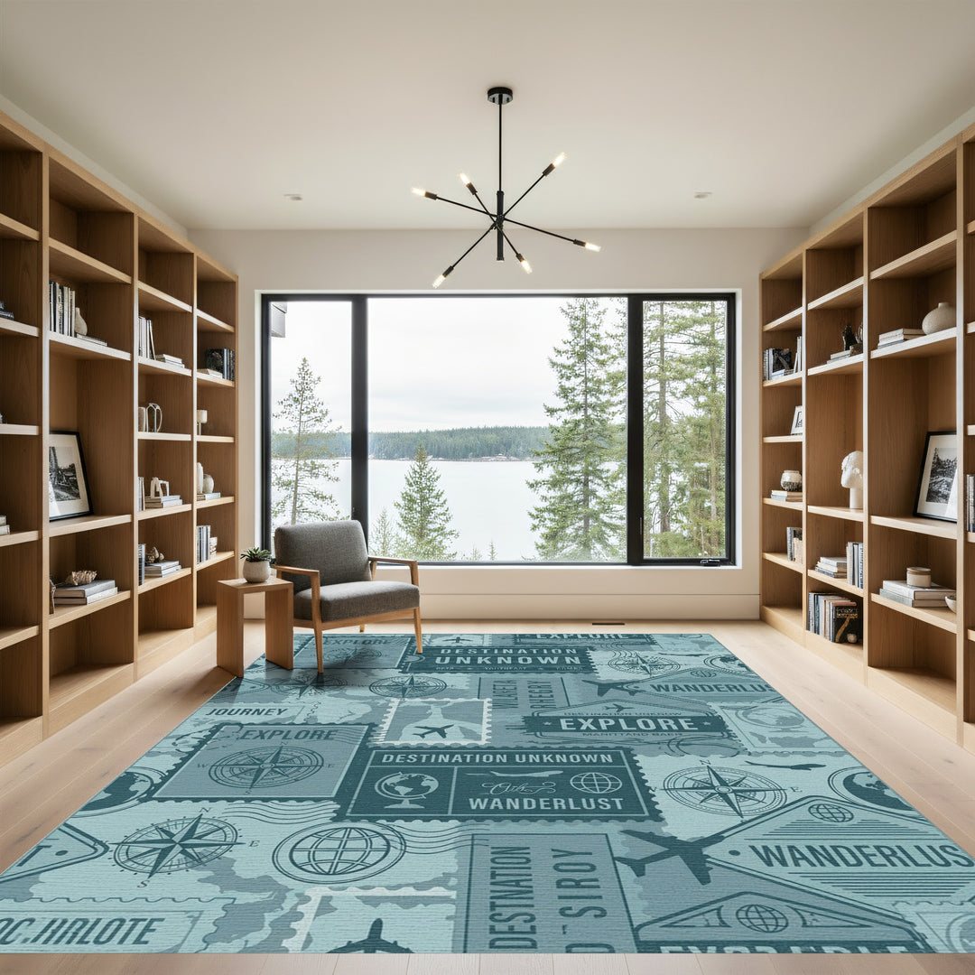 Vintage Travel Stamp Collage Rug