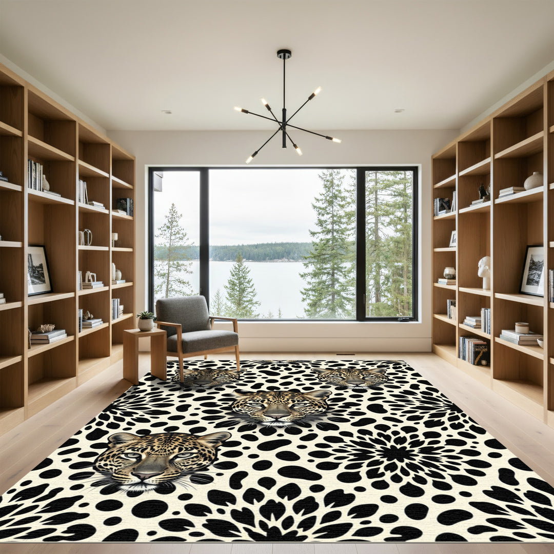 Bold Leopard Face Botanical Rug