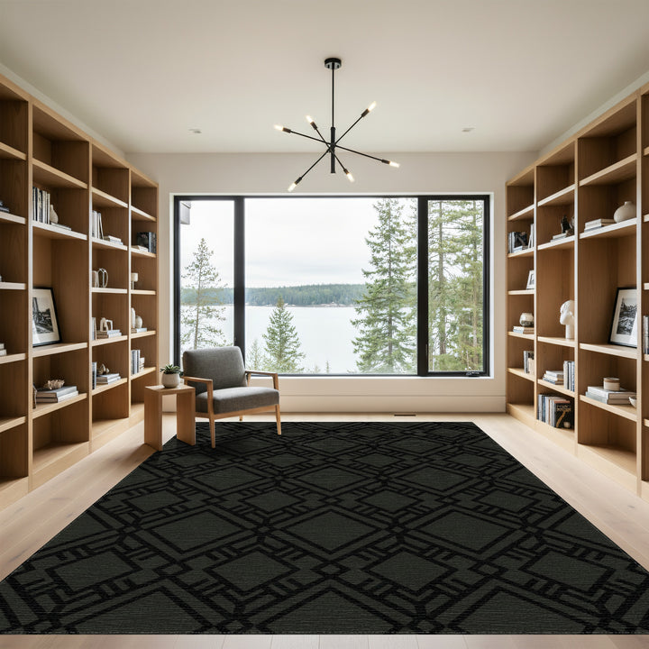 Dark Gray Geometric Diamond Art Deco Rug