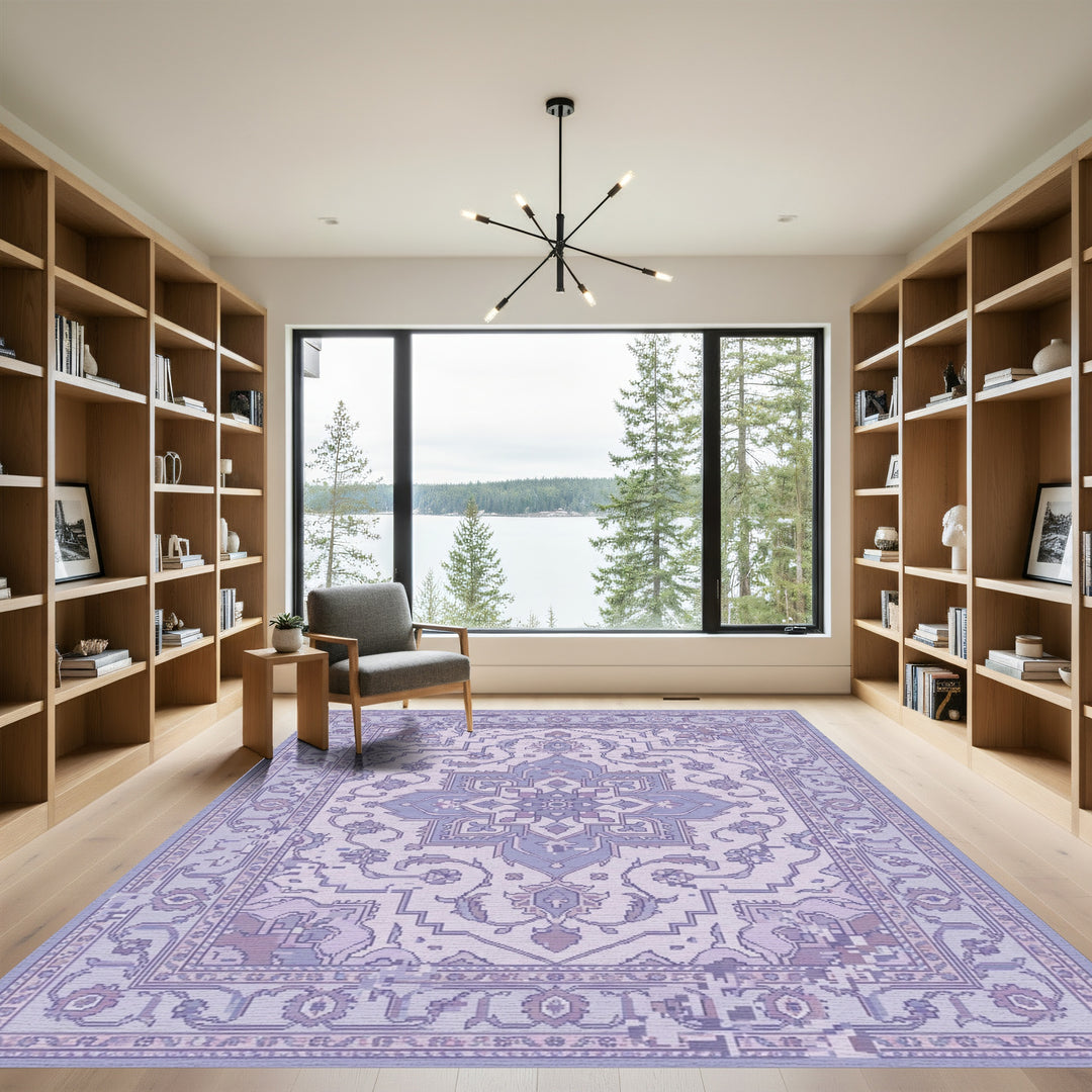 Lavender Floral Medallion Garden Rug