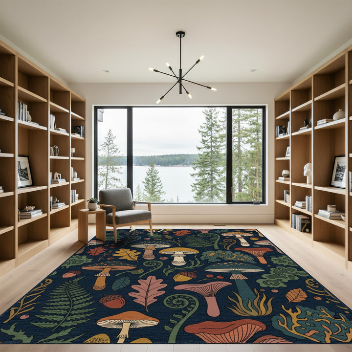 Earthy Mushroom Forest Fern Acorn Rug