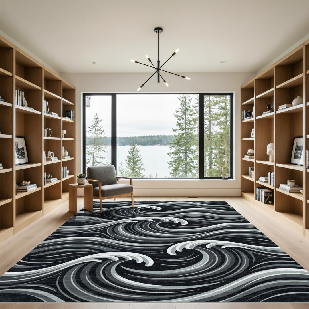Monochromatic Gray Ocean Wave Rug