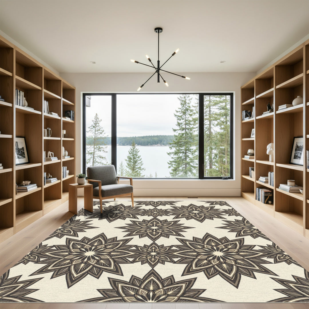 Geometric Floral Mandala Cream Rug