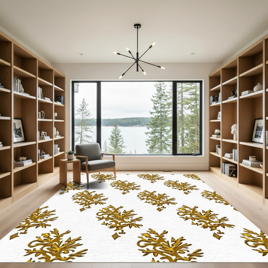 Ornate Gold Floral Diamond Arrangement Rug