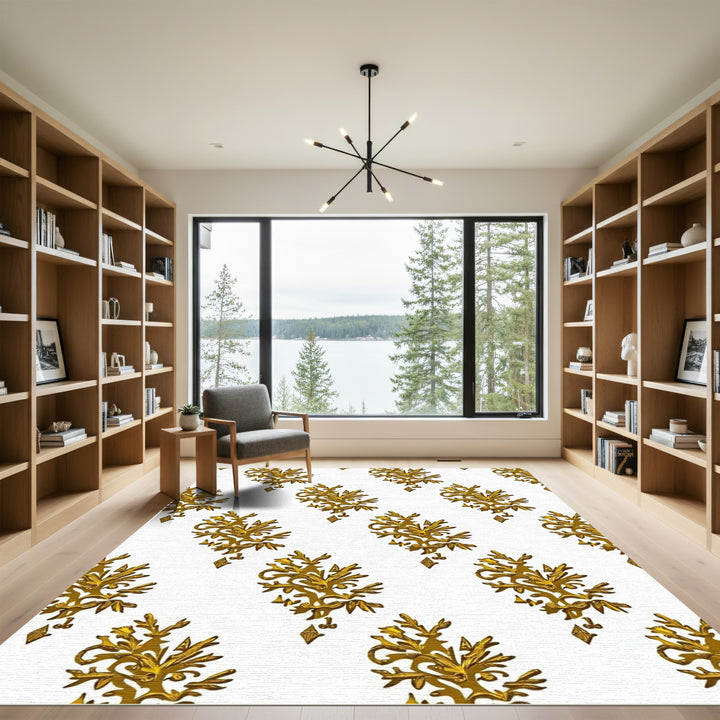 Ornate Gold Floral Diamond Arrangement Rug