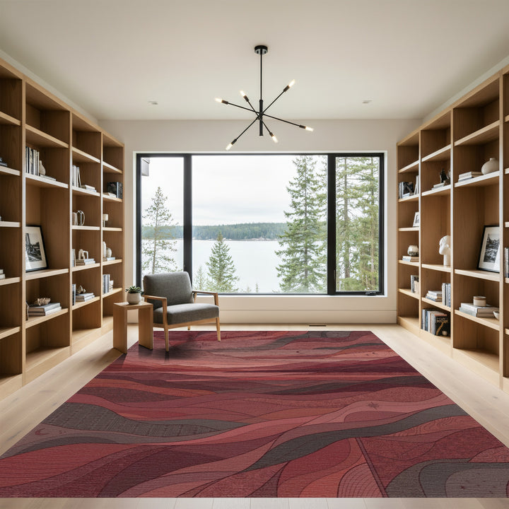 Crimson layered landscape abstract Rug