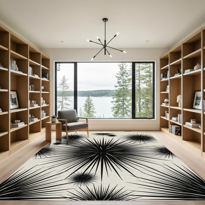 Bold Black Starbursts on Cream Background Rug