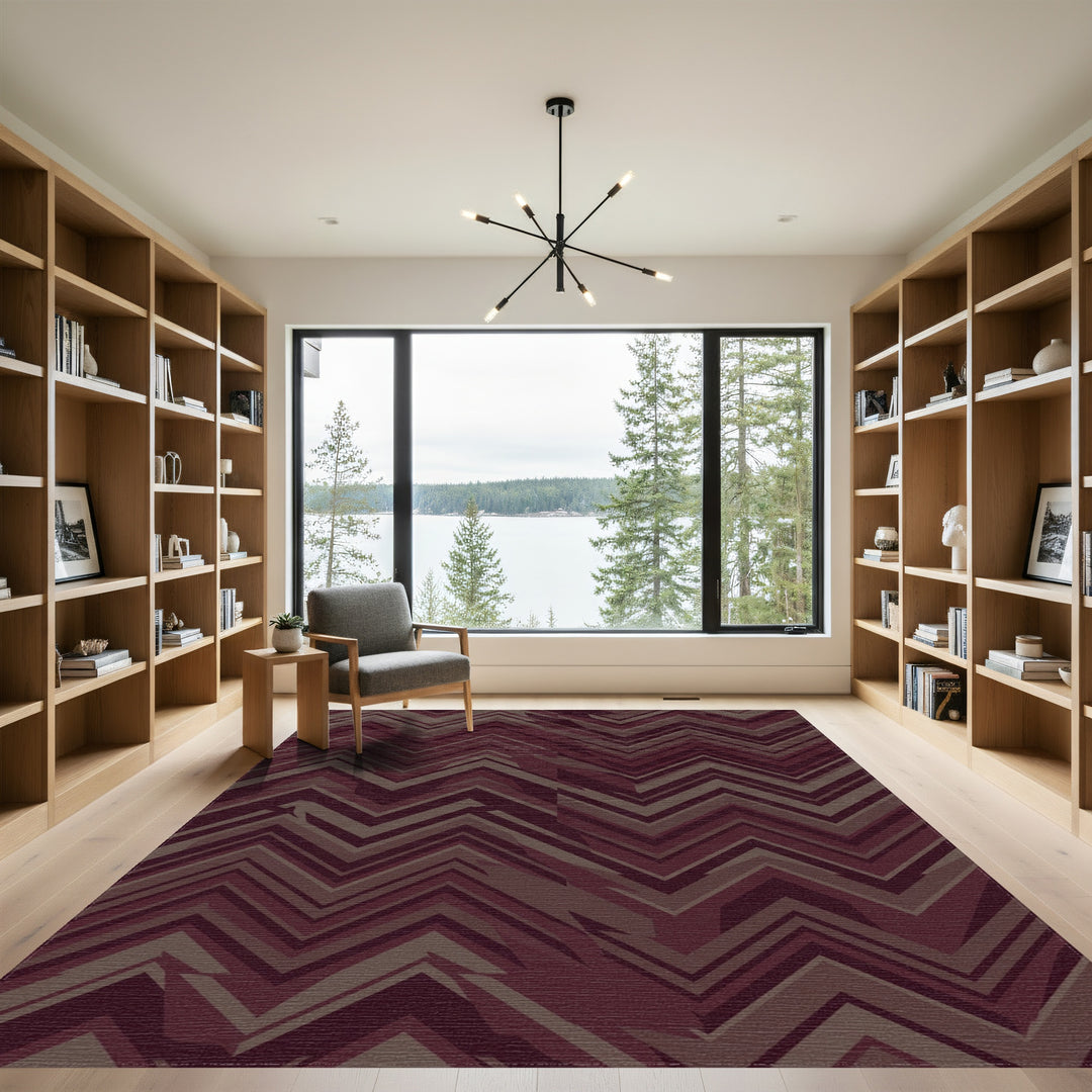 Crimson Brown Chevron Jagged Lines Rug