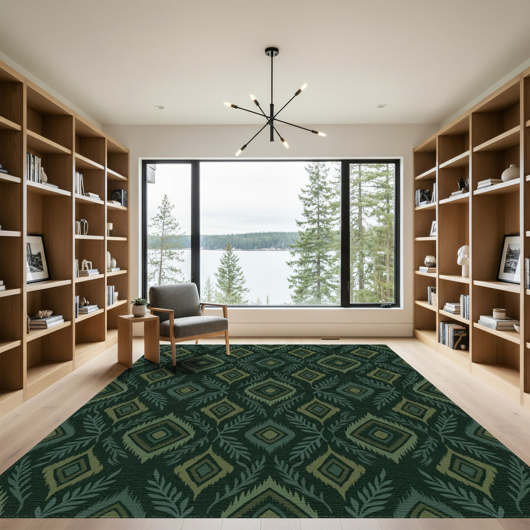 Forest Green Diamond Leaf Medallion Rug