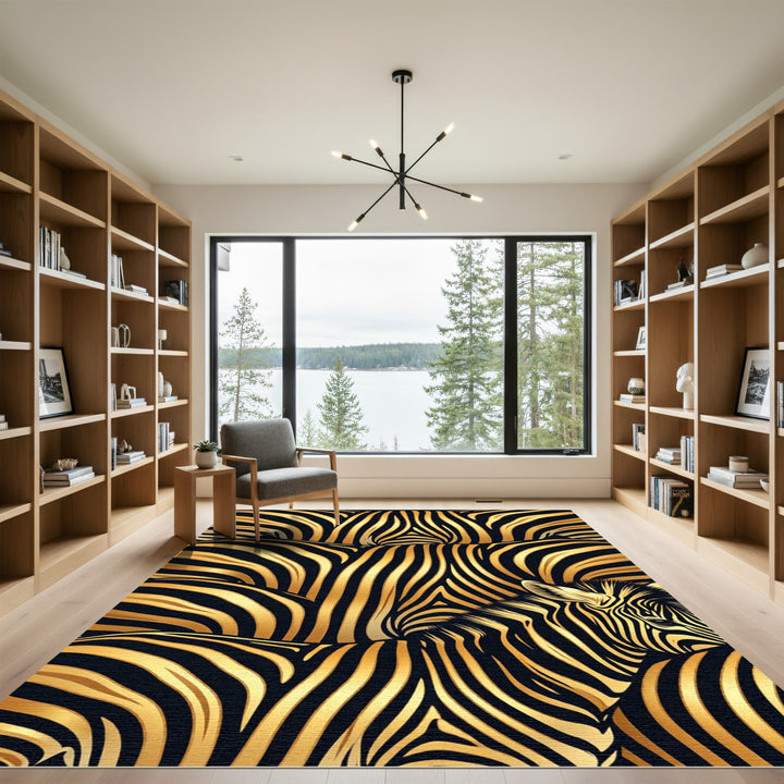 Luxurious Gold Zebra stripes Rug