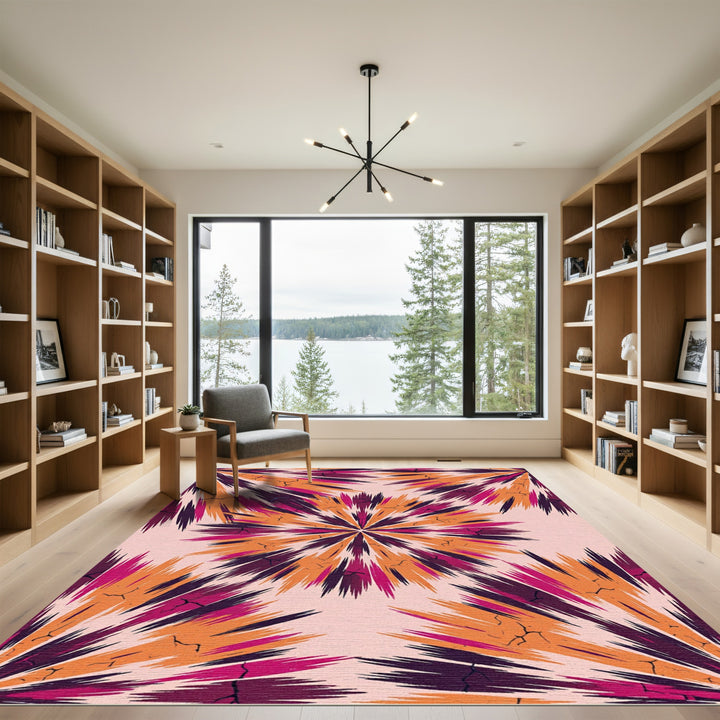 Vibrant Pink Orange Burst Rays Rug