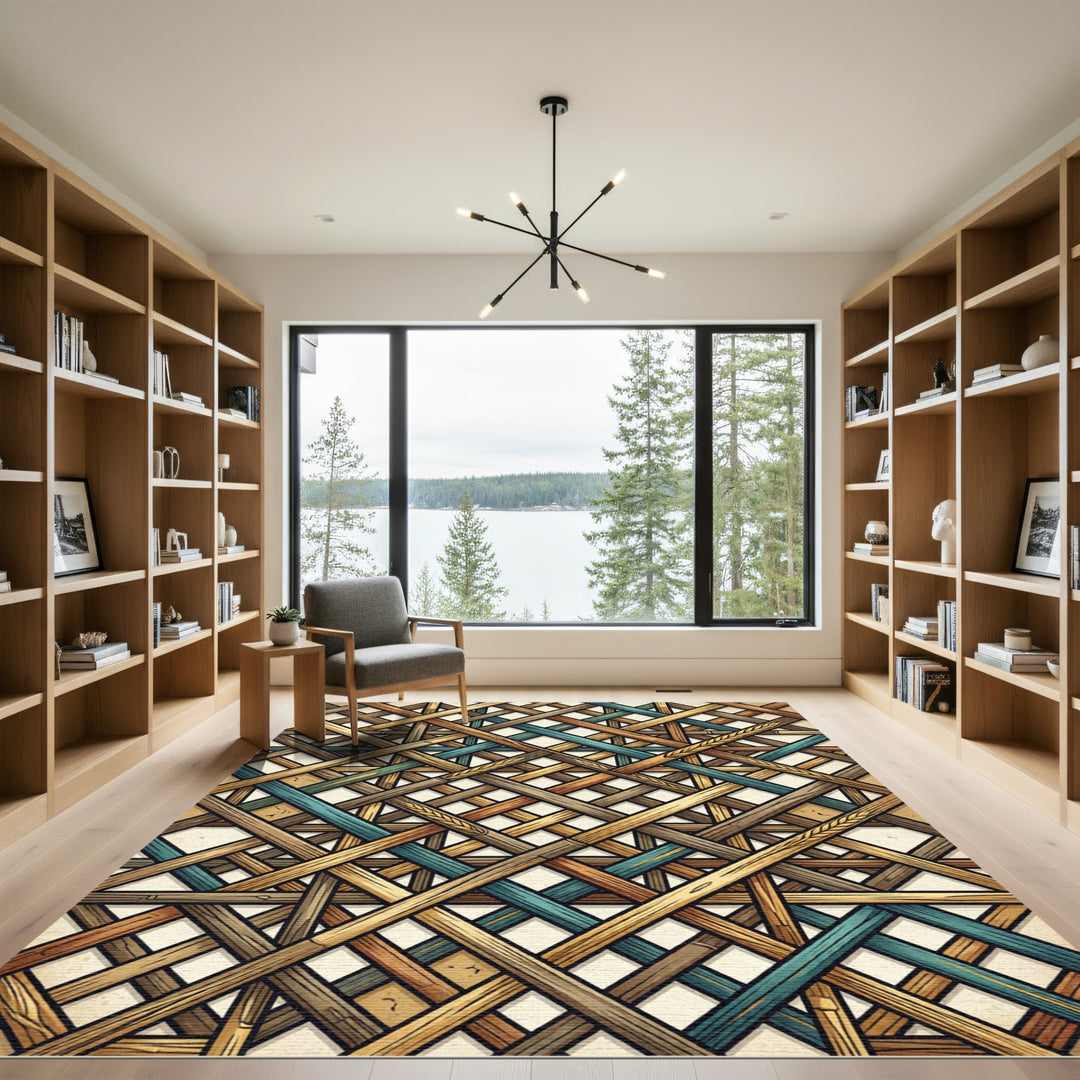 Woven Wood Lattice Interlaced Design Rug