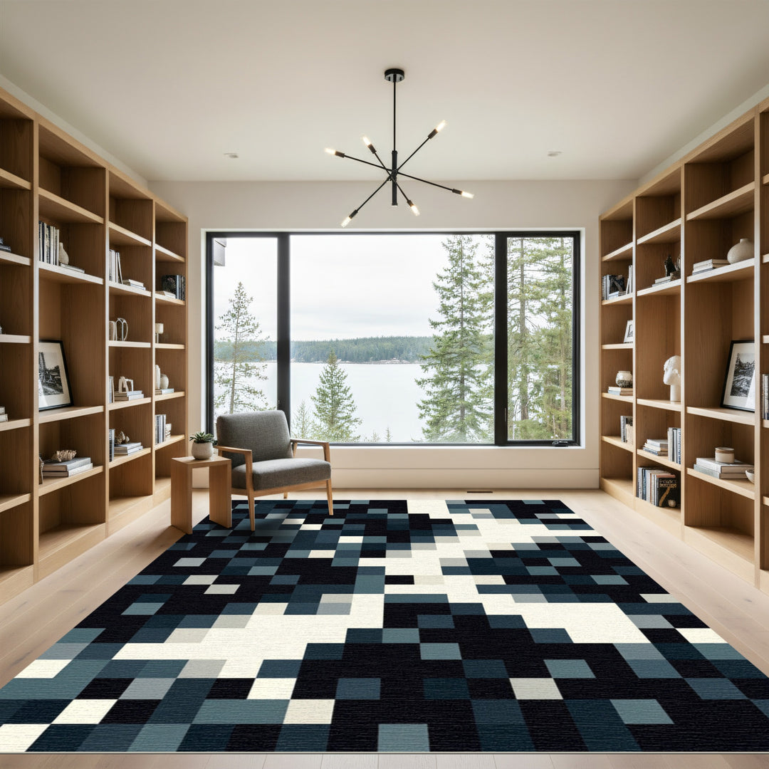 Abstract Pixelated Geometric Square Weave Rug