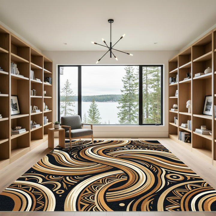 Rich Gold Swirl Tribal Medallion Rug