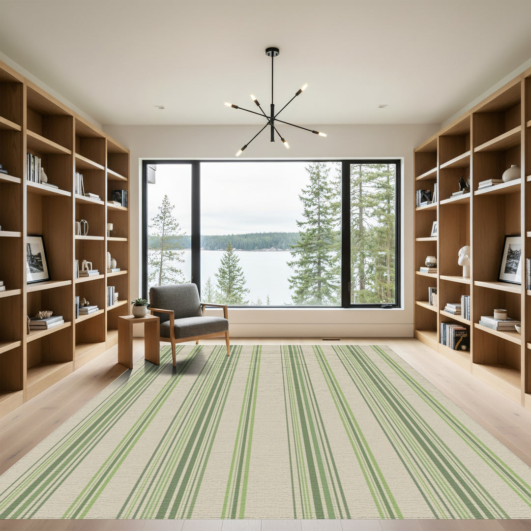 Earthy Green Vertical Stripe Rug