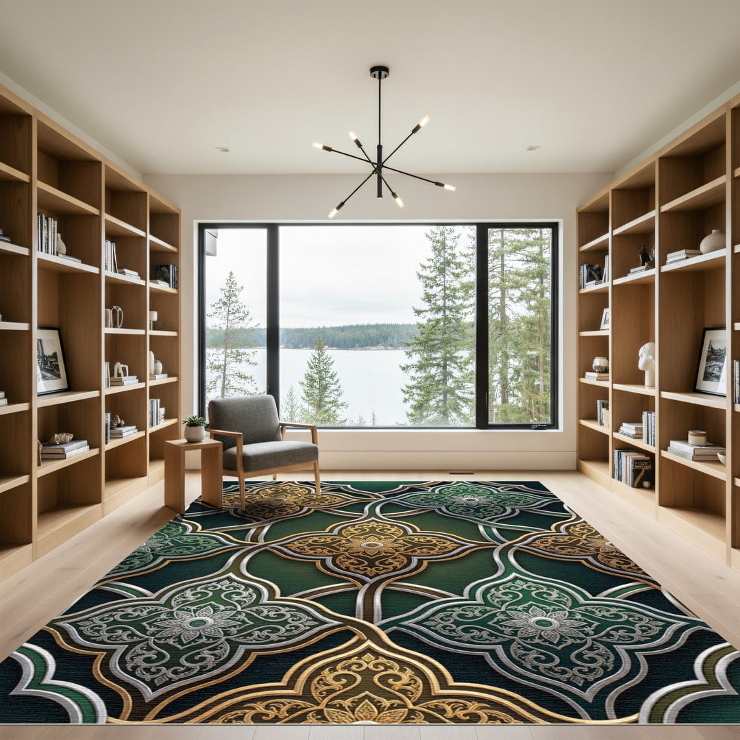 Emerald Gold Intricate Trefoil Rug