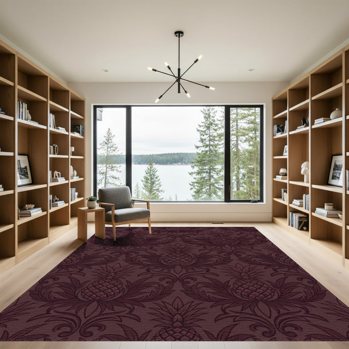 Dark Cherry Pineapple Damask Rug